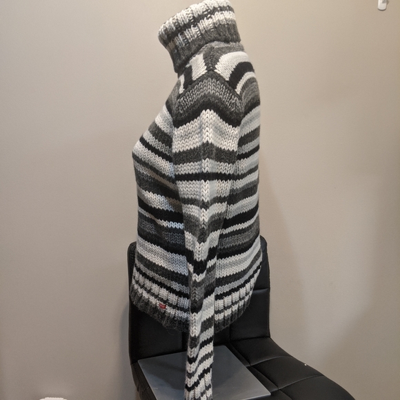 90s Esprit grey stripe wool turtleneck sweater chunky knit stripe sweater - Picture 6 of 9
